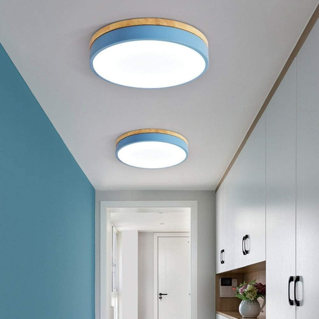 Wooden Round Flush Mount Ceiling Light – Energy-Efficient LED Ceiling Light Fixture for Living Room and Dining Room