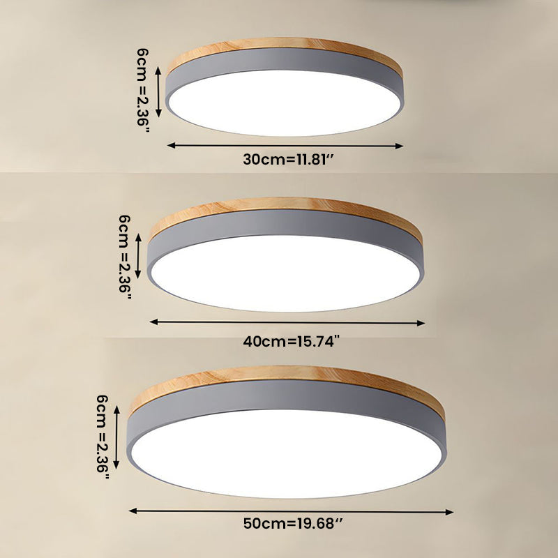 Wooden Round Flush Mount Ceiling Light – Energy-Efficient LED Ceiling Light Fixture for Living Room and Dining Room