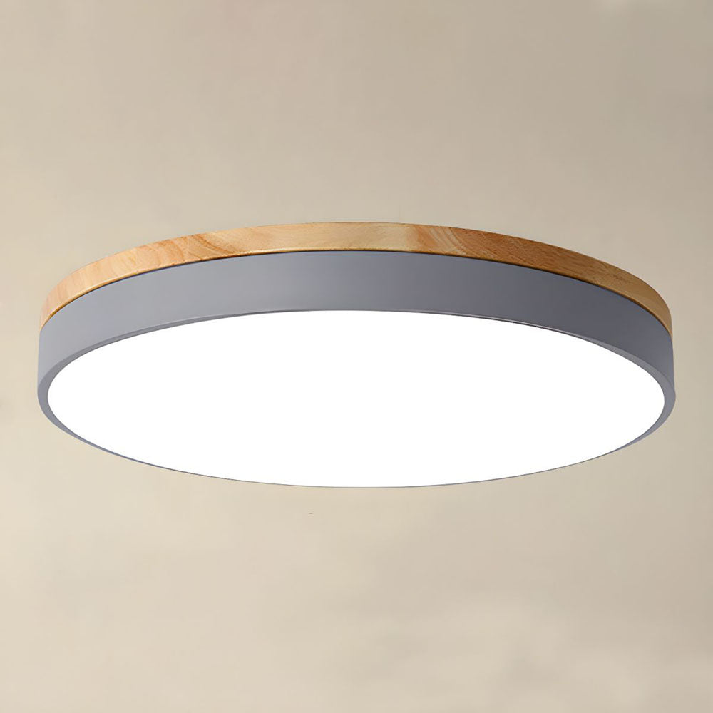 Wooden Round Flush Mount Ceiling Light – Energy-Efficient LED Ceiling Light Fixture for Living Room and Dining Room