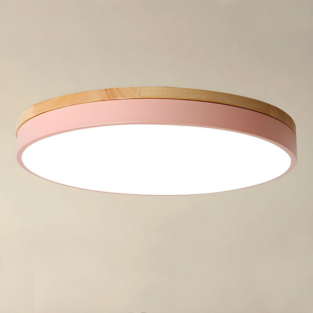 Wooden Round Flush Mount Ceiling Light – Energy-Efficient LED Ceiling Light Fixture for Living Room and Dining Room