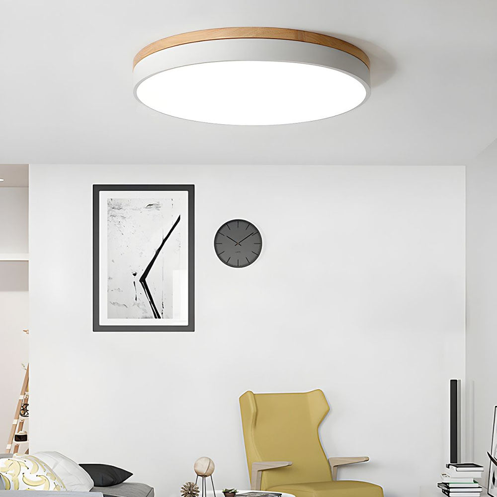 Wooden Round Flush Mount Ceiling Light – Energy-Efficient LED Ceiling Light Fixture for Living Room and Dining Room