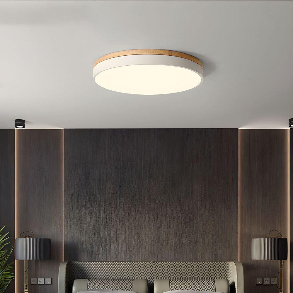 Wooden Round Flush Mount Ceiling Light – Energy-Efficient LED Ceiling Light Fixture for Living Room and Dining Room