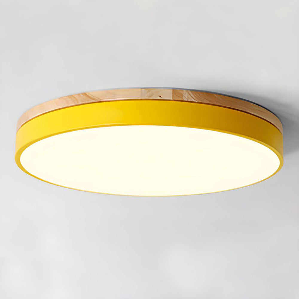 Wooden Round Flush Mount Ceiling Light – Energy-Efficient LED Ceiling Light Fixture for Living Room and Dining Room