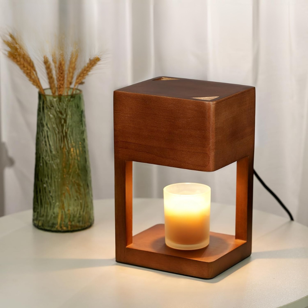 Wooden Candle Warmer Table Lamp