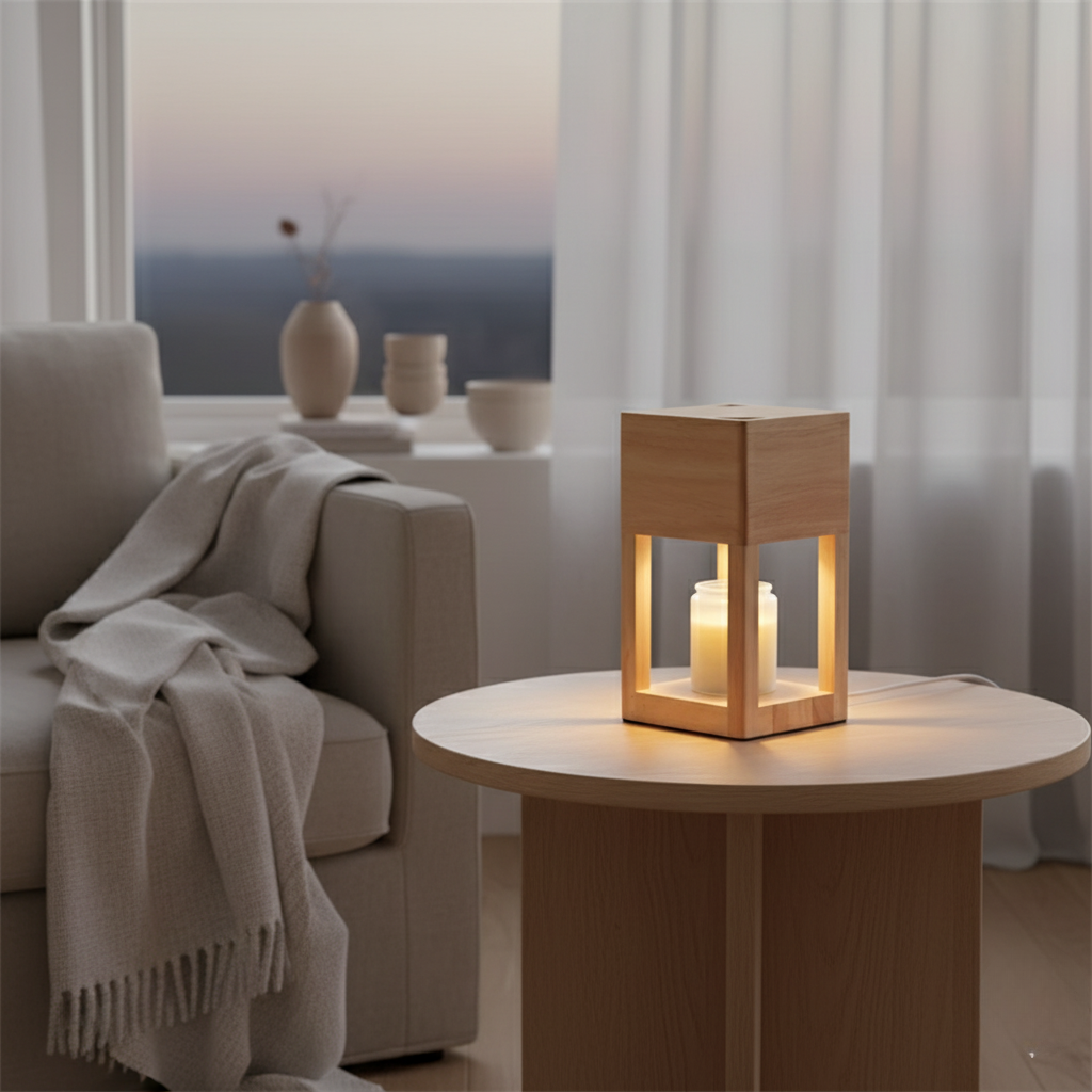 Wooden Candle Warmer Table Lamp