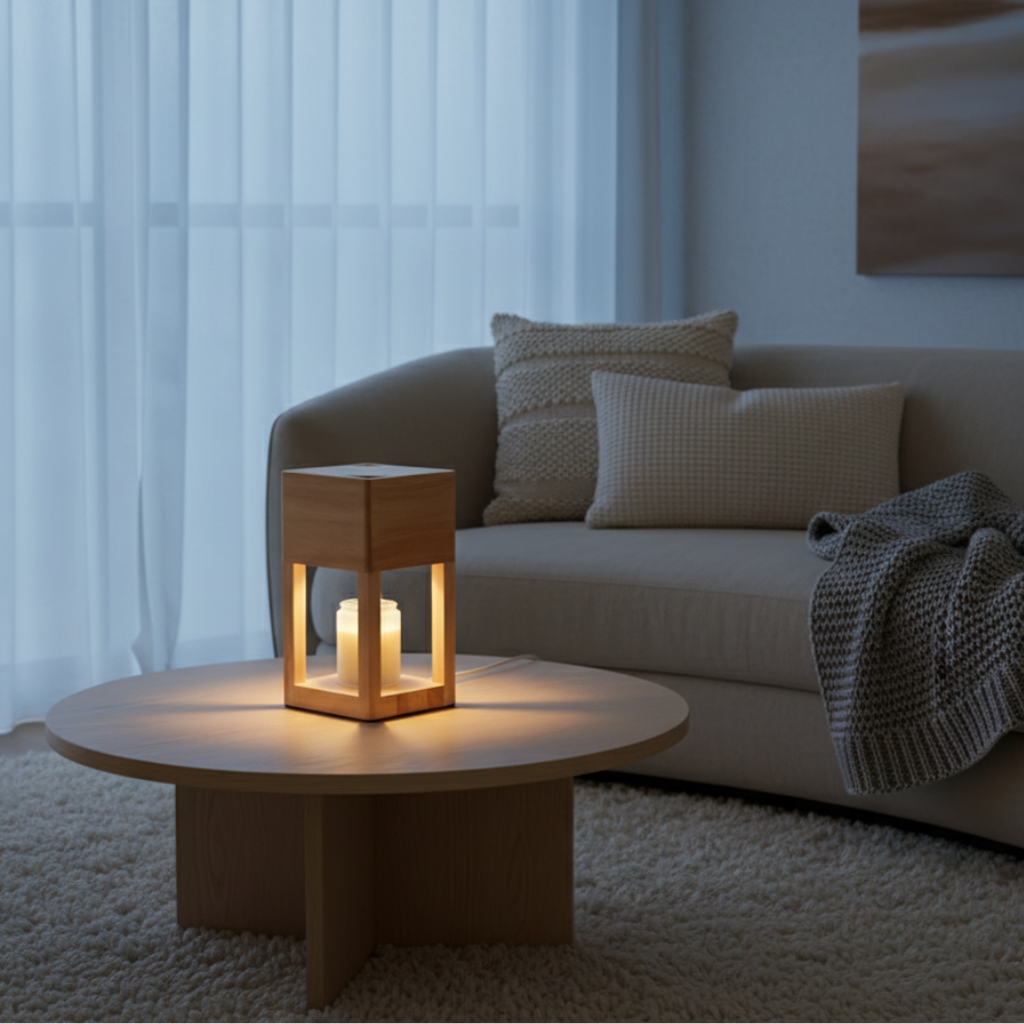 Wooden Candle Warmer Table Lamp
