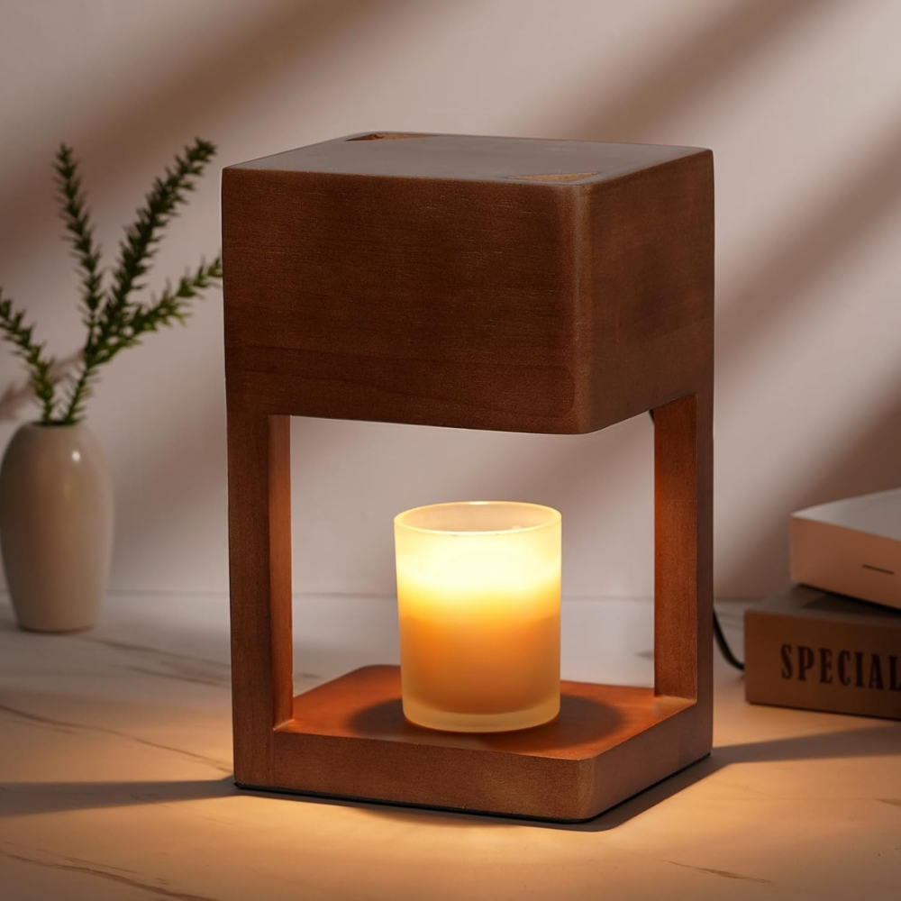 Wooden Candle Warmer Table Lamp