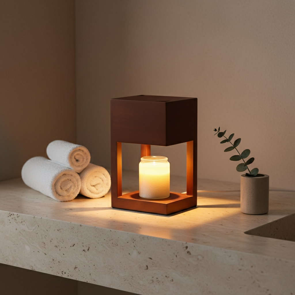 Wooden Candle Warmer Table Lamp