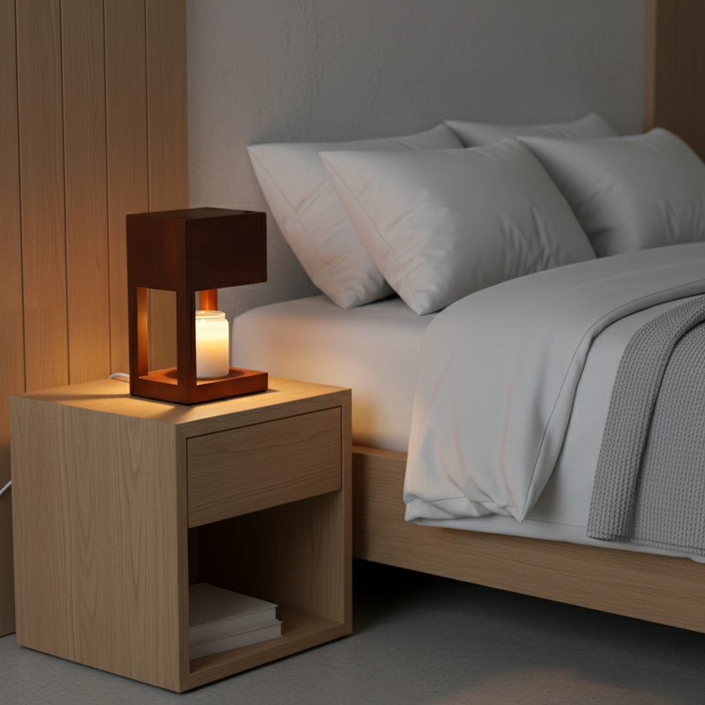 Wooden Candle Warmer Table Lamp