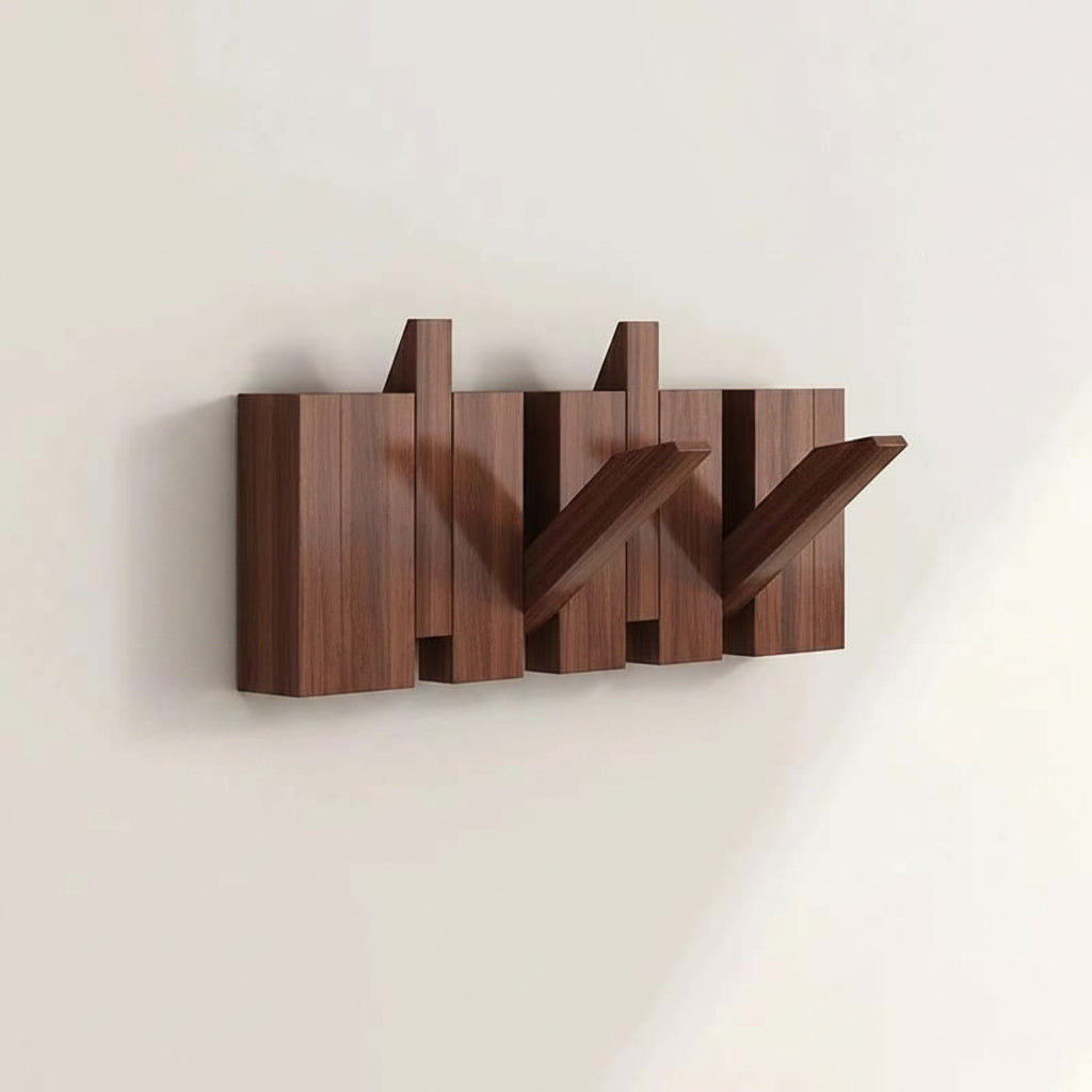 Wooden Wall Coat Rack with Folding Hooks – Natural Wood Magnetic Hook Hanger