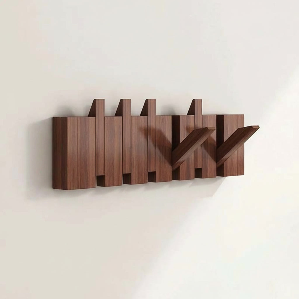Wooden Wall Coat Rack with Folding Hooks – Natural Wood Magnetic Hook Hanger