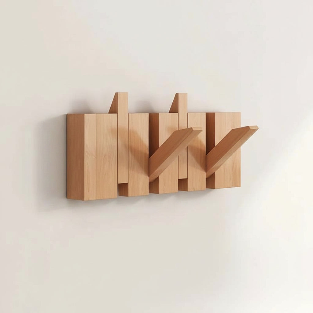 Wooden Wall Coat Rack with Folding Hooks – Natural Wood Magnetic Hook Hanger