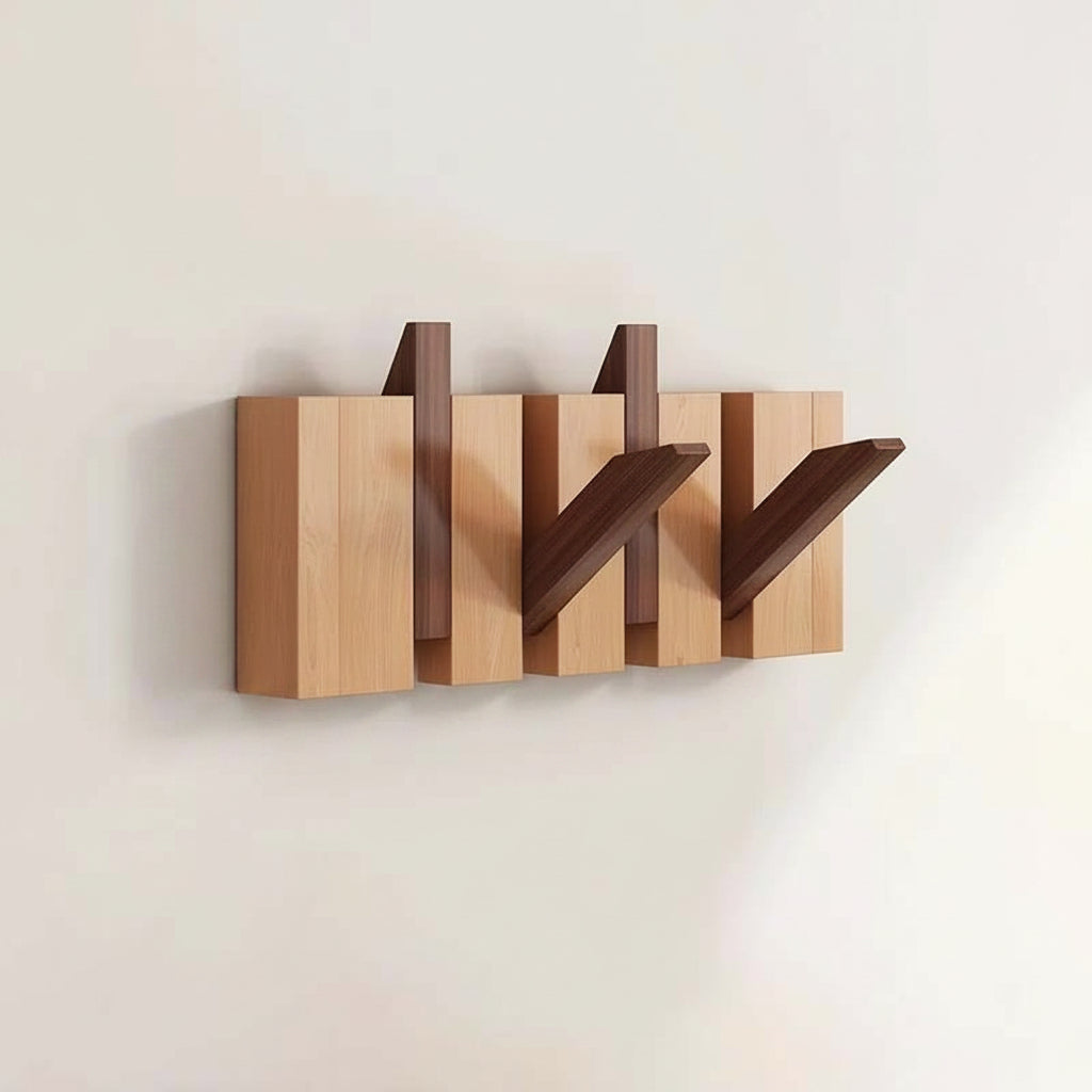Wooden Wall Coat Rack with Folding Hooks – Natural Wood Magnetic Hook Hanger