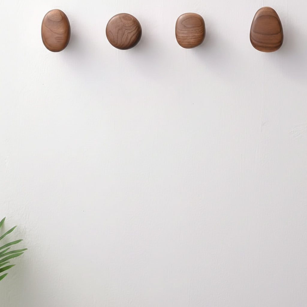 Wooden Wall Hooks Set – 4 Round Solid Wood Coat Hooks in Natural Finish