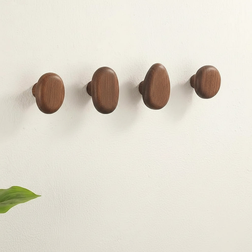 Wooden Wall Hooks Set – 4 Round Solid Wood Coat Hooks in Natural Finish