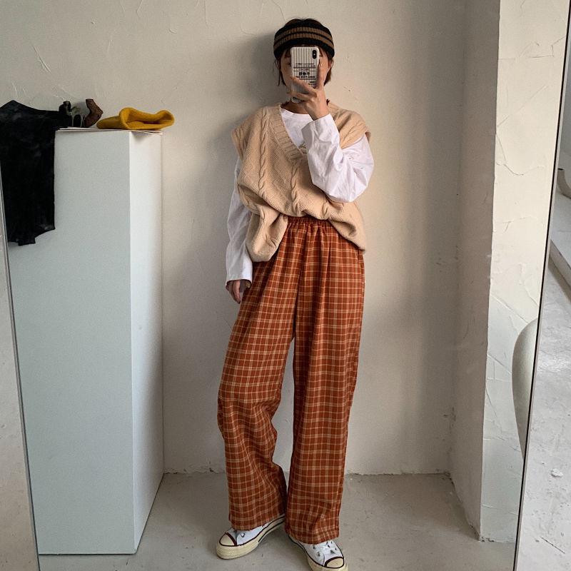 Checkered Wide-Leg Sweatpants