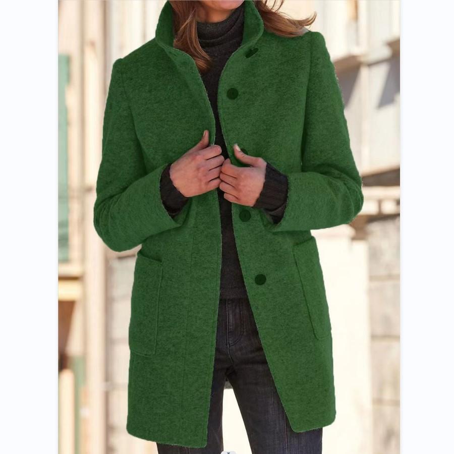 Women’s Classic Wool Coat with Retro Button Closure
