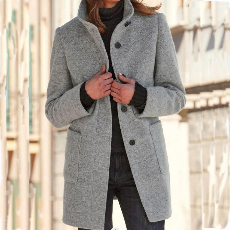 Women’s Classic Wool Coat with Retro Button Closure