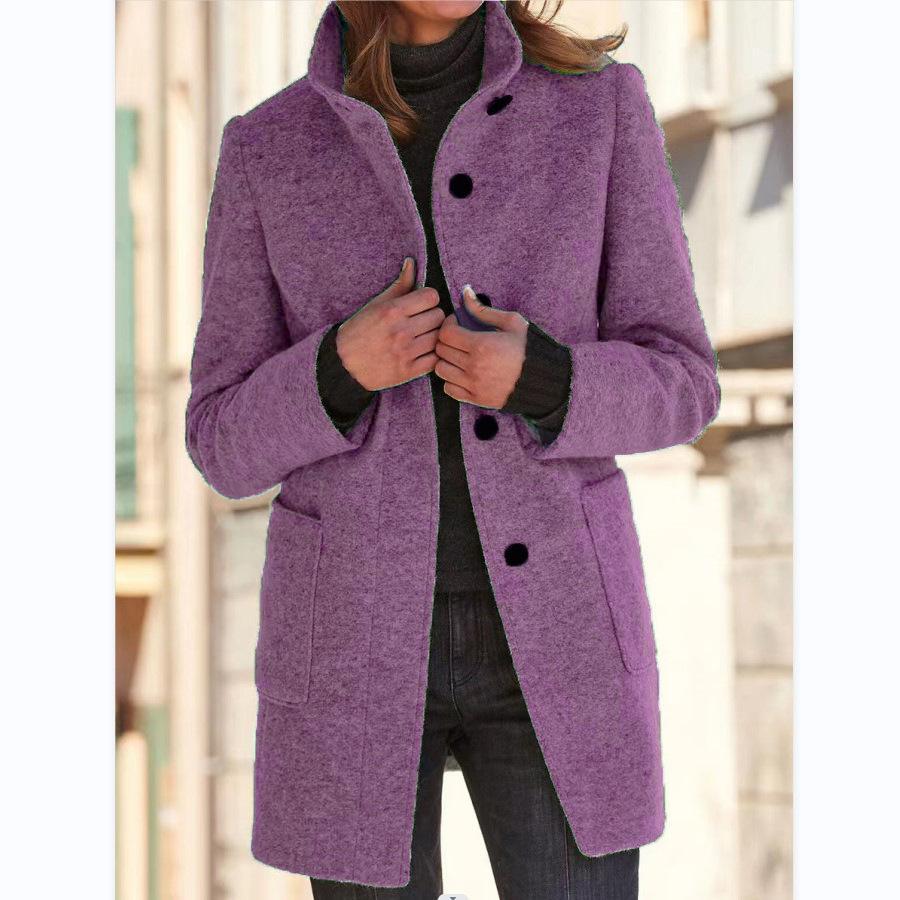 Women’s Classic Wool Coat with Retro Button Closure