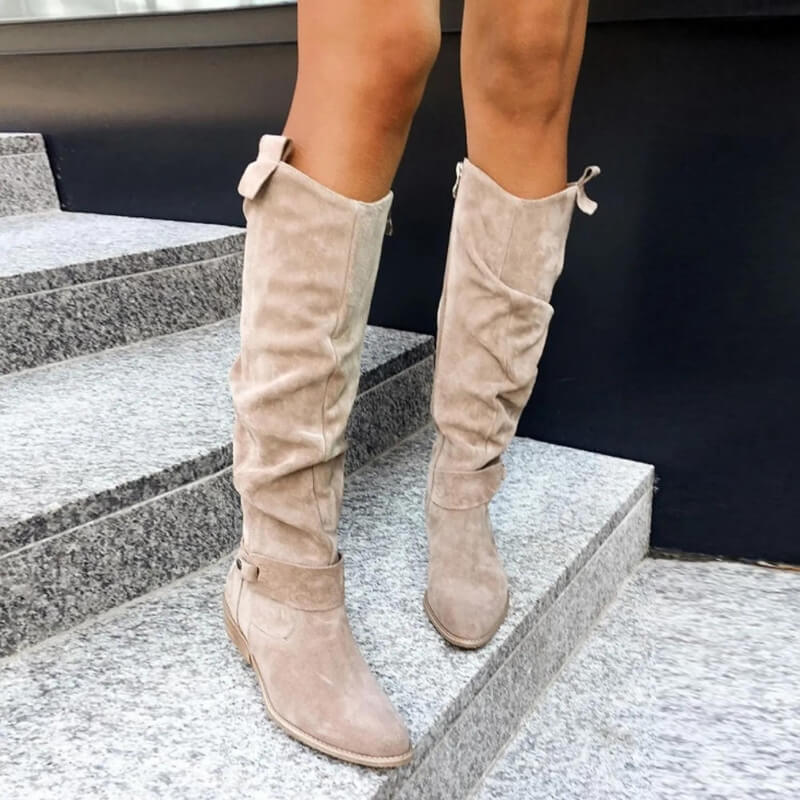 Women's Faux Suede Boots – Round Toe, Square Heel & Gel Insole