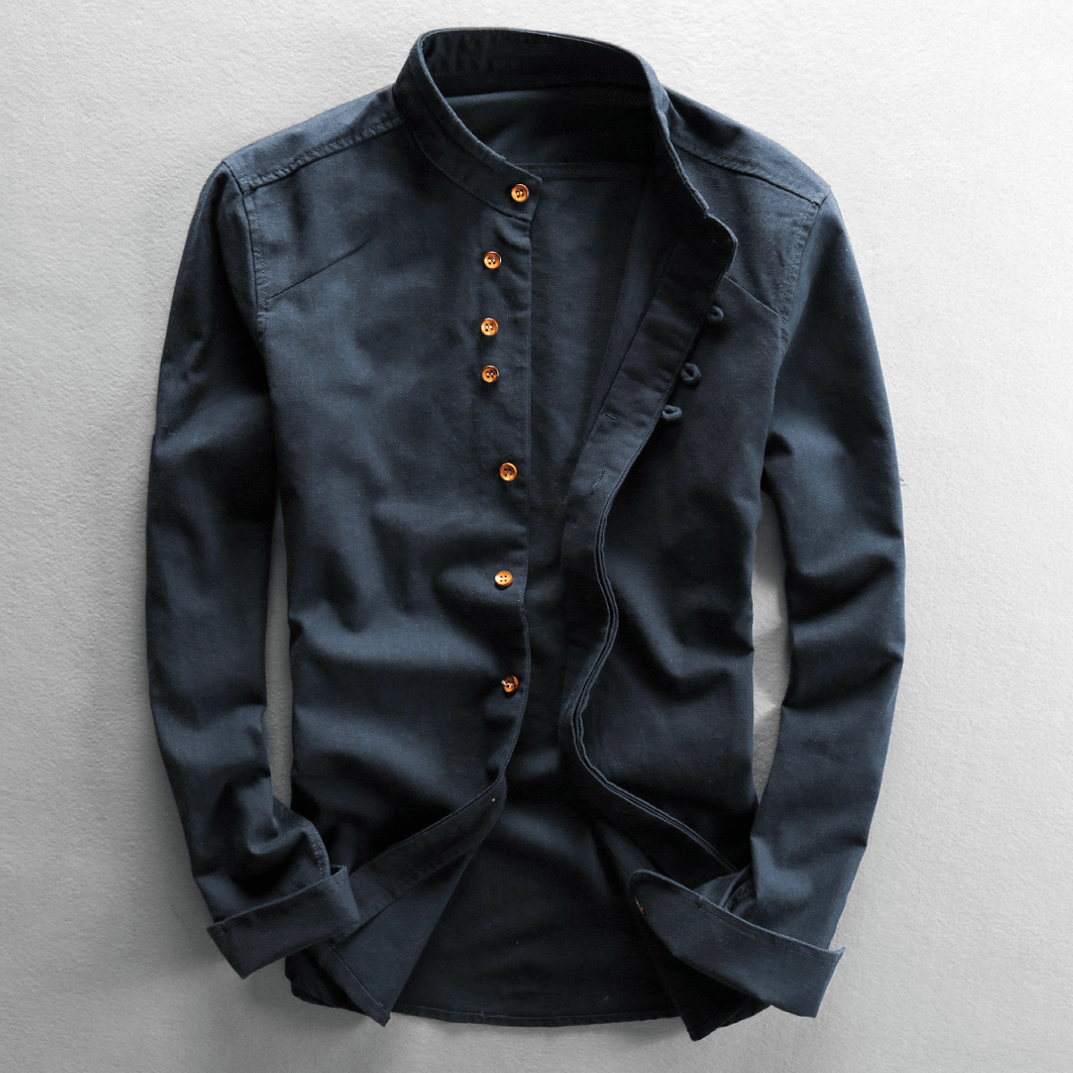 Men's Grandad Collar Long Sleeve Button-Up Shirt