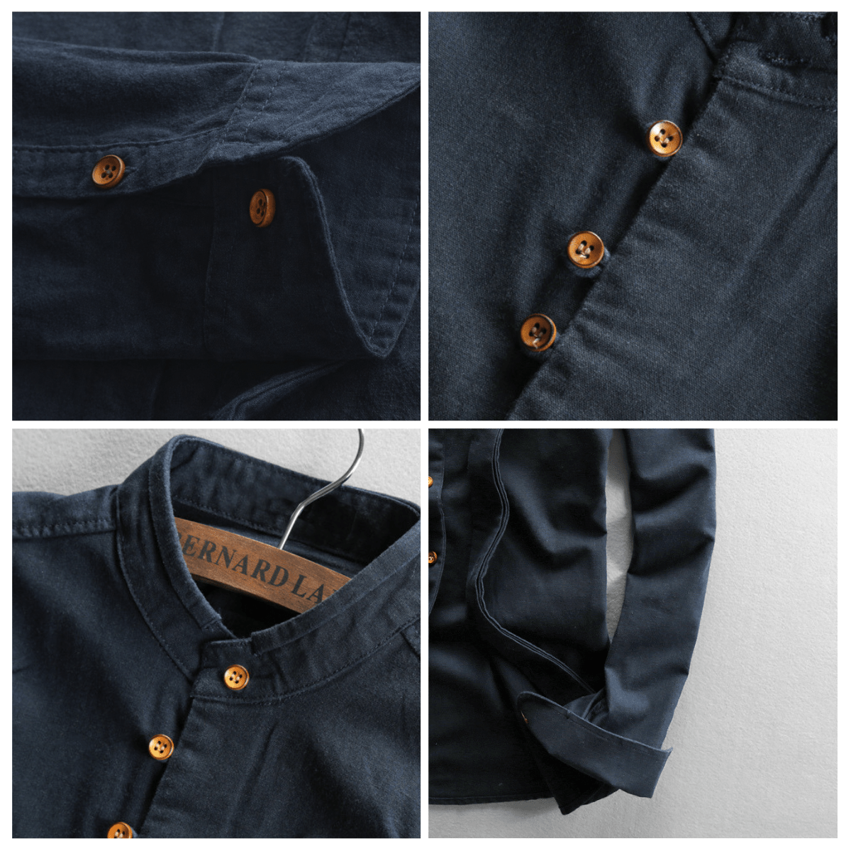 Men's Grandad Collar Long Sleeve Button-Up Shirt