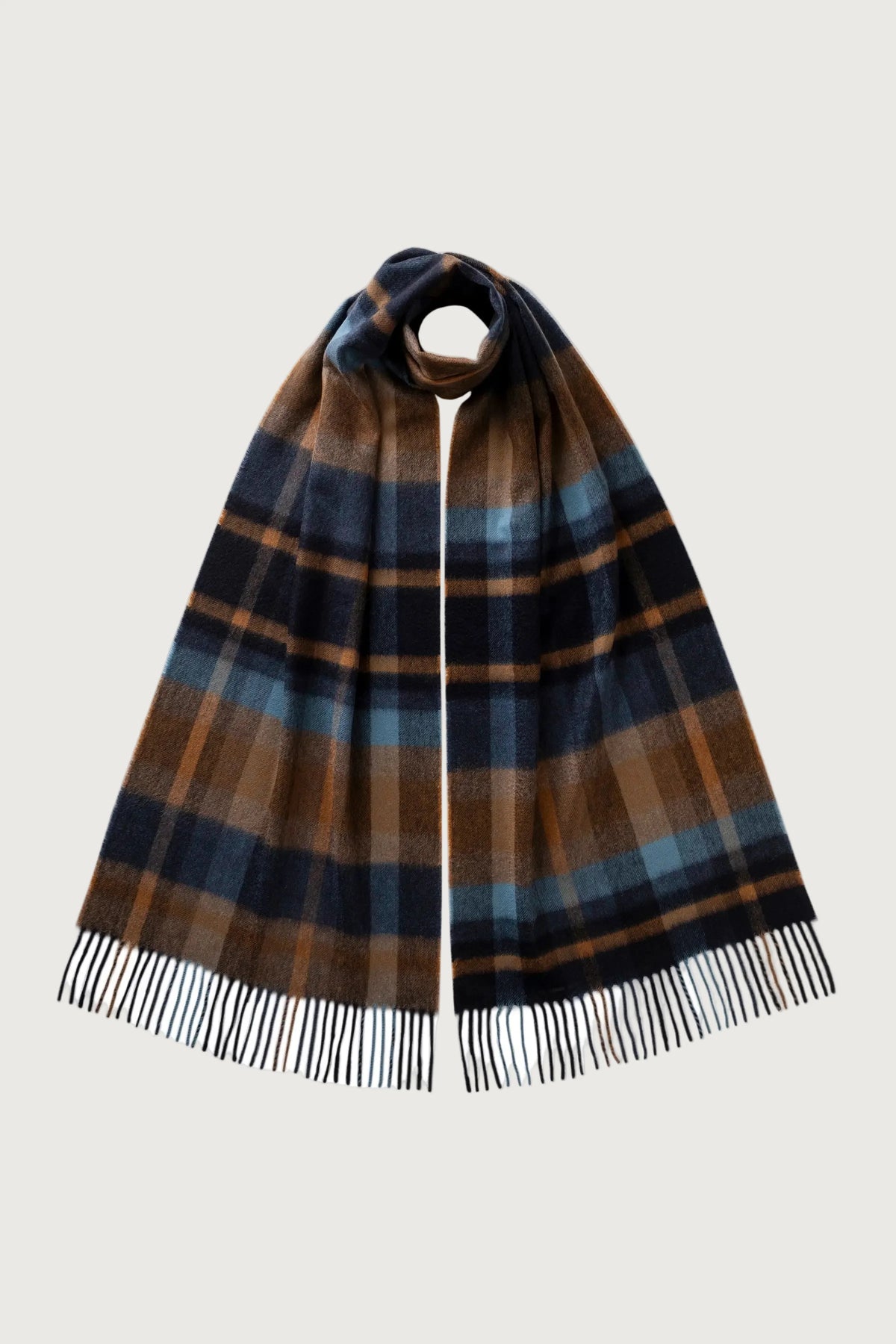 Men's Block Check Scarf in Navy and Brown