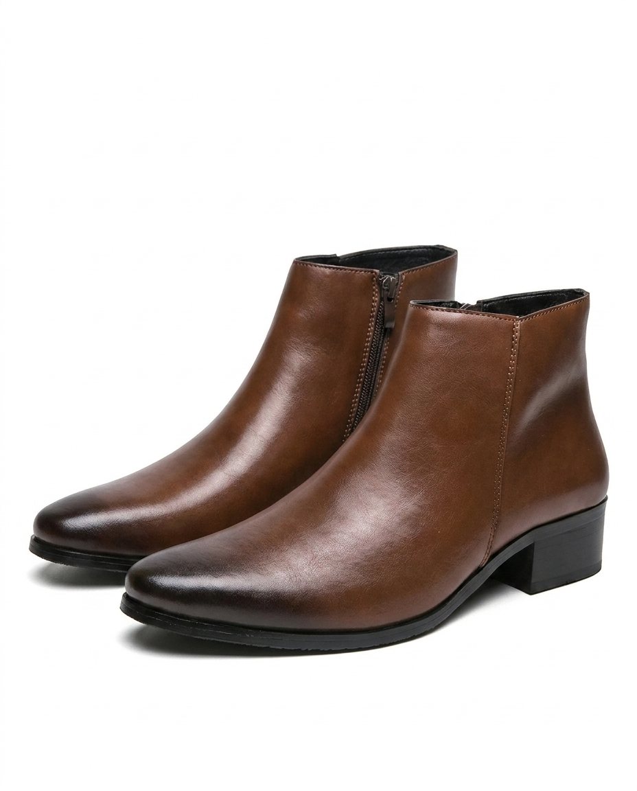 Men's Block Heel Faux Leather Zip-Up Ankle Boots