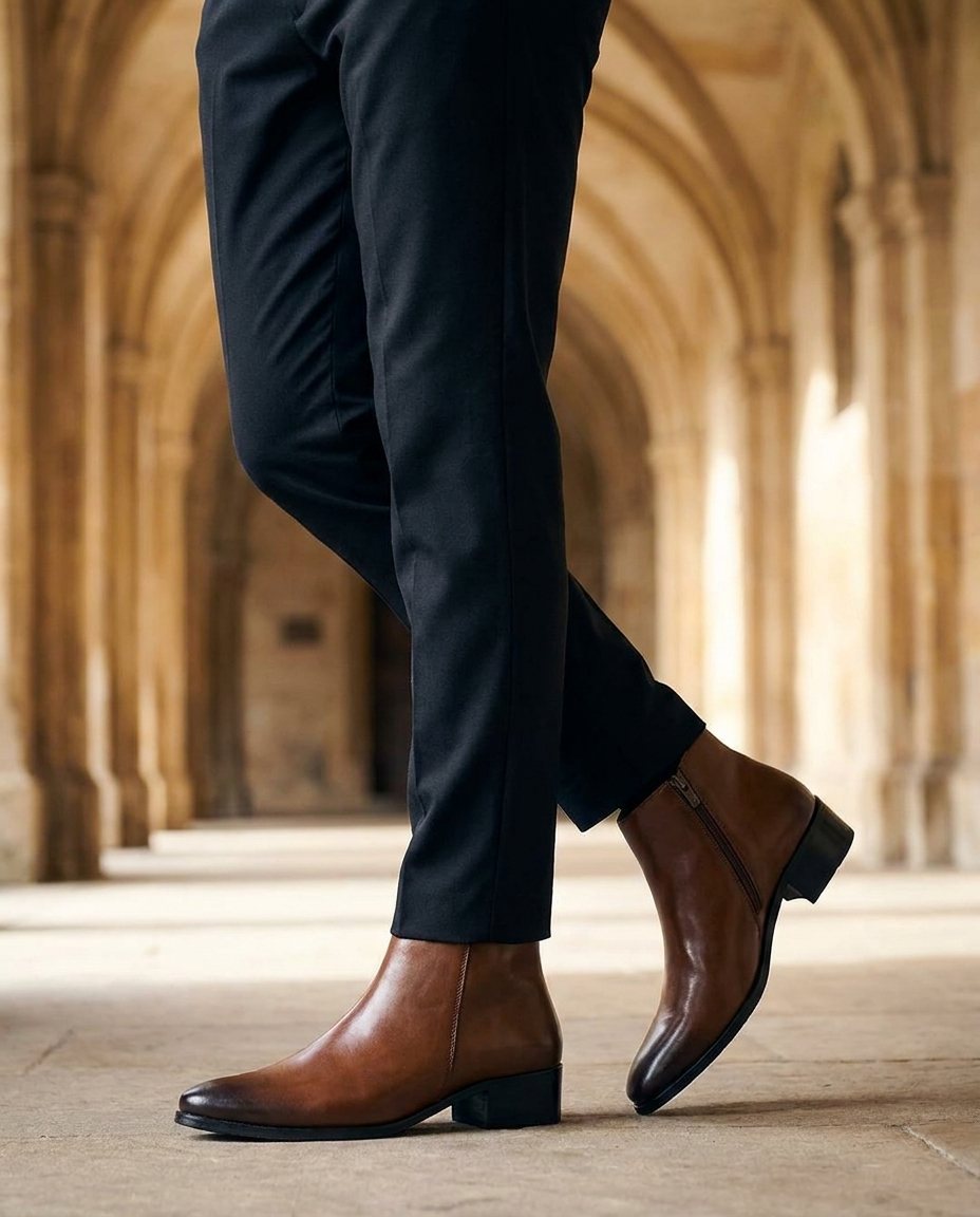Men's Block Heel Faux Leather Zip-Up Ankle Boots