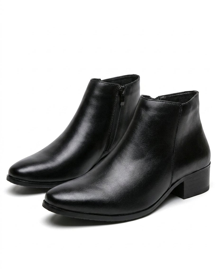 Men's Block Heel Faux Leather Zip-Up Ankle Boots