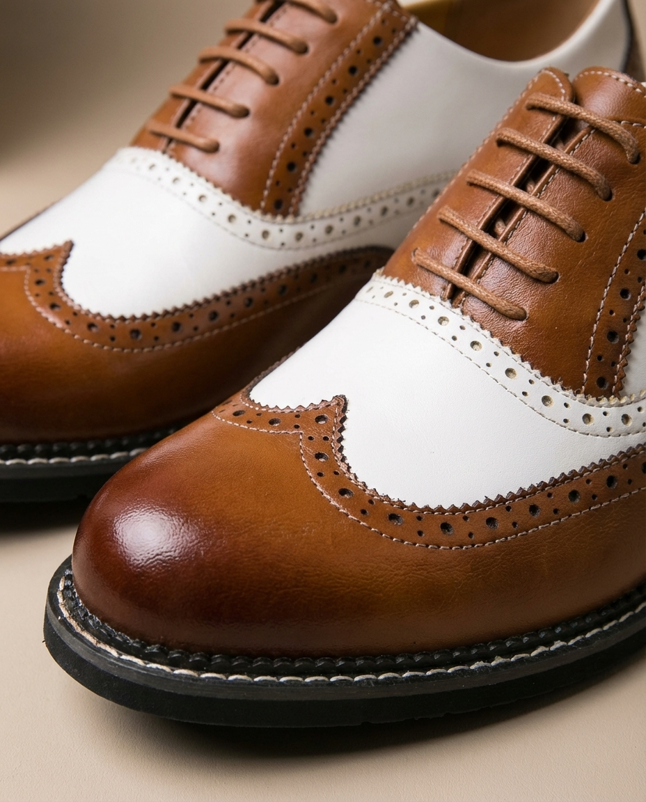 Men's Two-Tone Faux Leather Wingtip Brogue Oxford Shoes