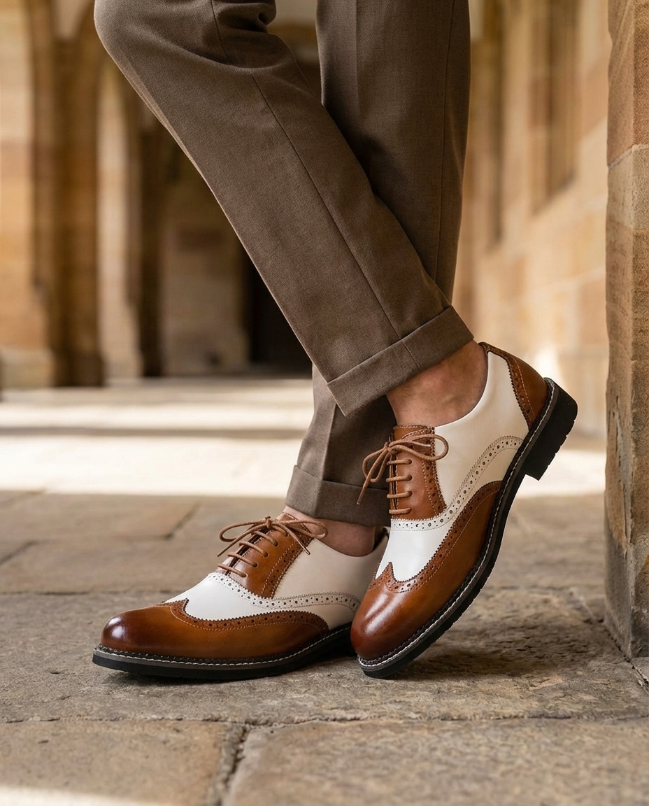 Men's Two-Tone Faux Leather Wingtip Brogue Oxford Shoes