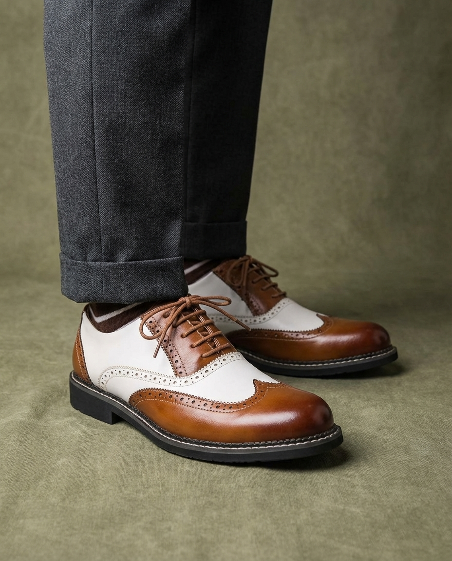 Men's Two-Tone Faux Leather Wingtip Brogue Oxford Shoes