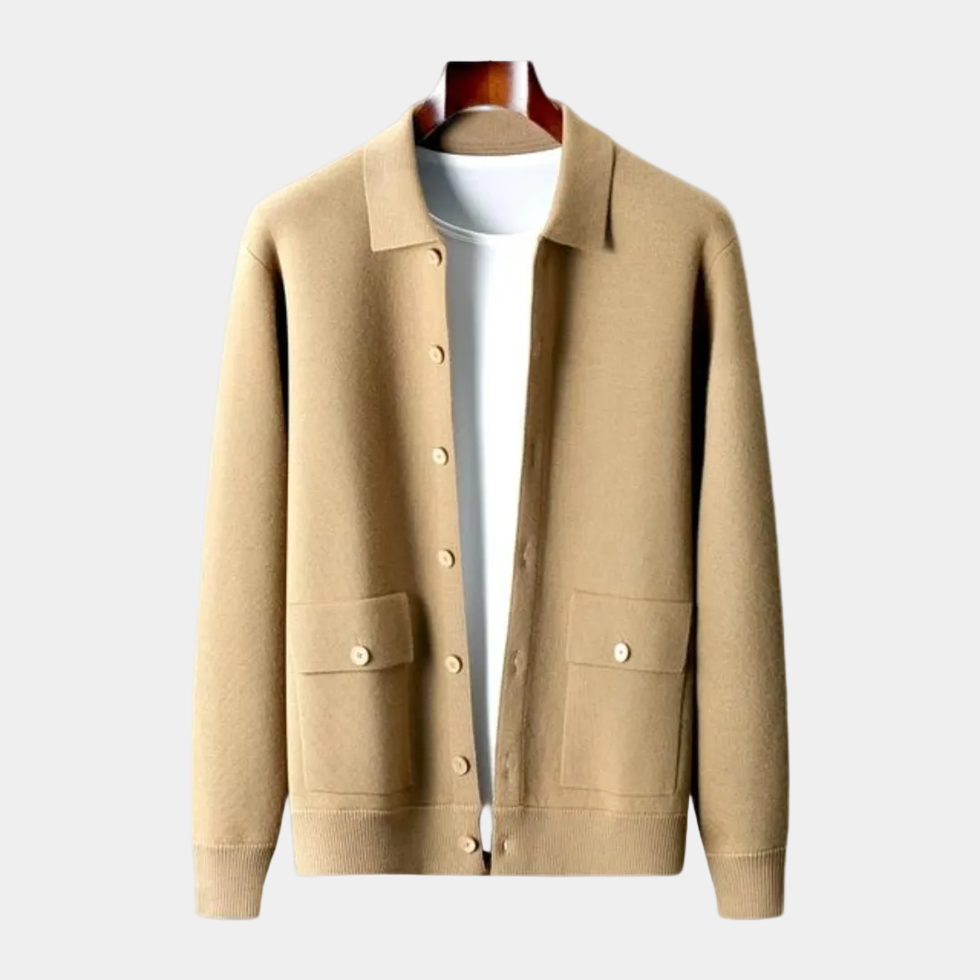 Men's Knitted Shirt Jacket Cardigan with Pockets