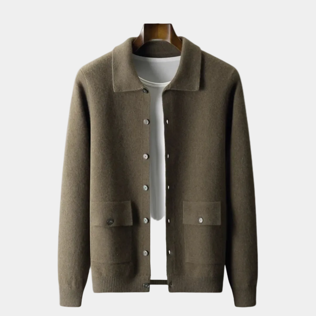 Men's Knitted Shirt Jacket Cardigan with Pockets