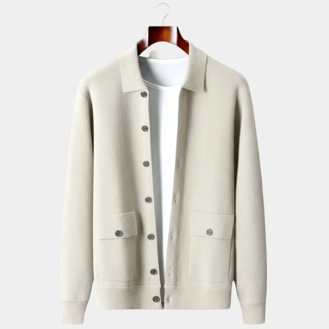 Men's Knitted Shirt Jacket Cardigan with Pockets