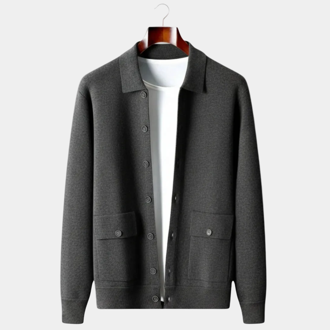 Men's Knitted Shirt Jacket Cardigan with Pockets