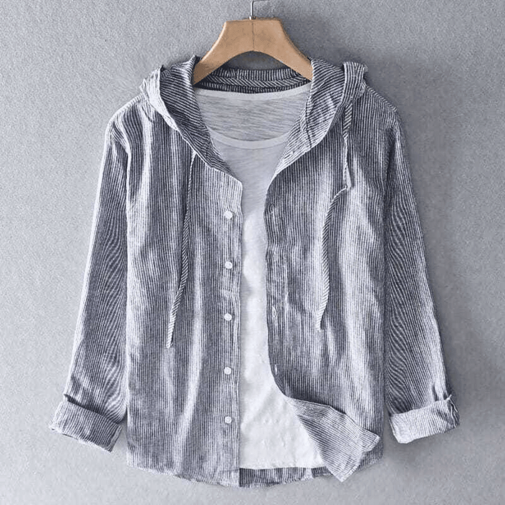Men's Hooded Long Sleeve Button-Up Shirt