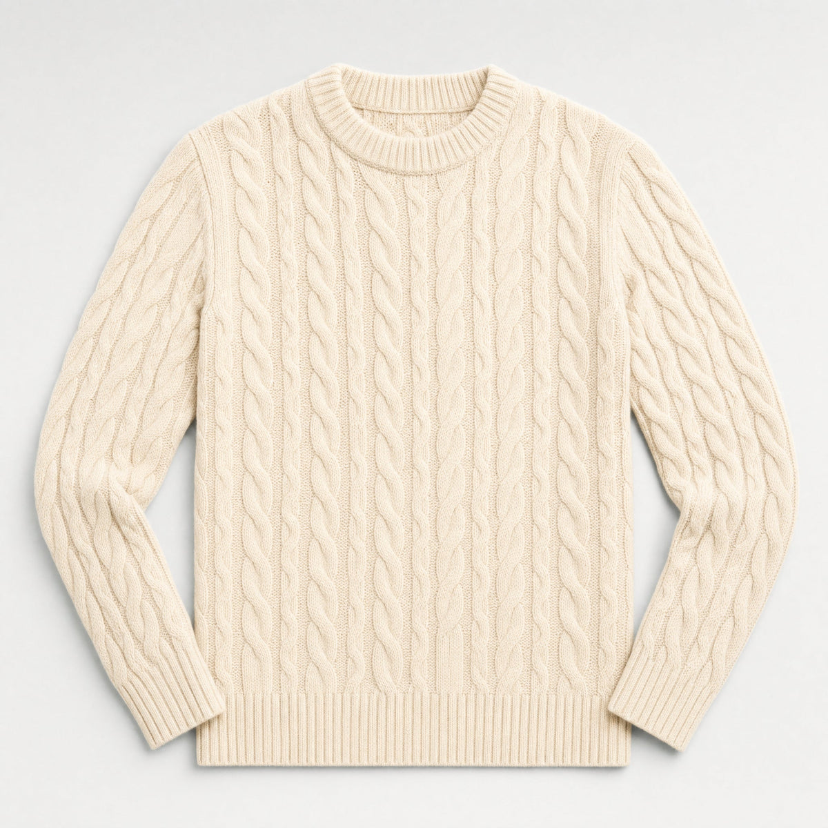 Men's Aran Style Cable Knit Crew Jumper