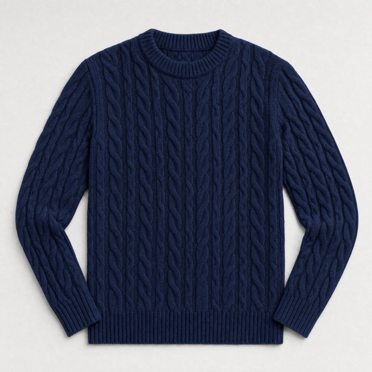 Men's Aran Style Cable Knit Crew Jumper
