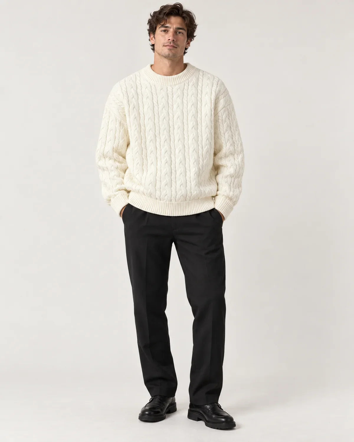 Men's Chunky Cable Knit Crew Neck Jumper