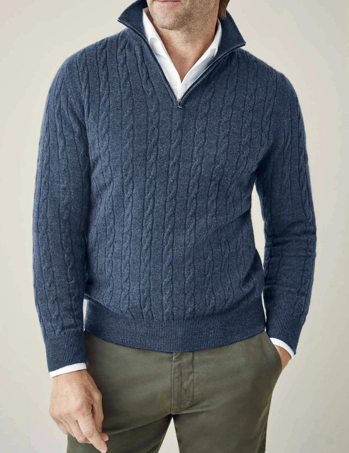 Men's Cable-Knit Half-Zip Jumper