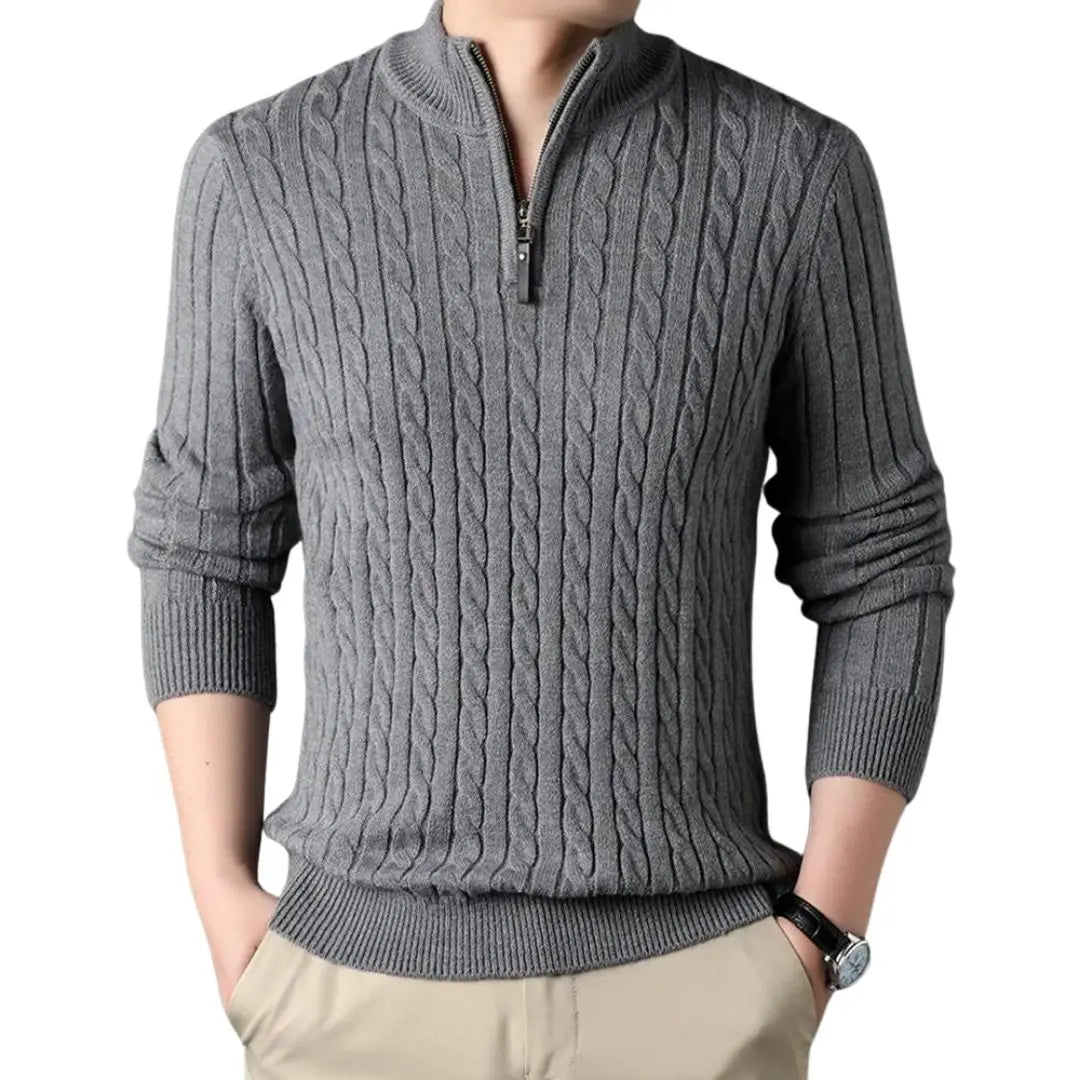 Men's Narrow Cable Knit Half-Zip Jumper