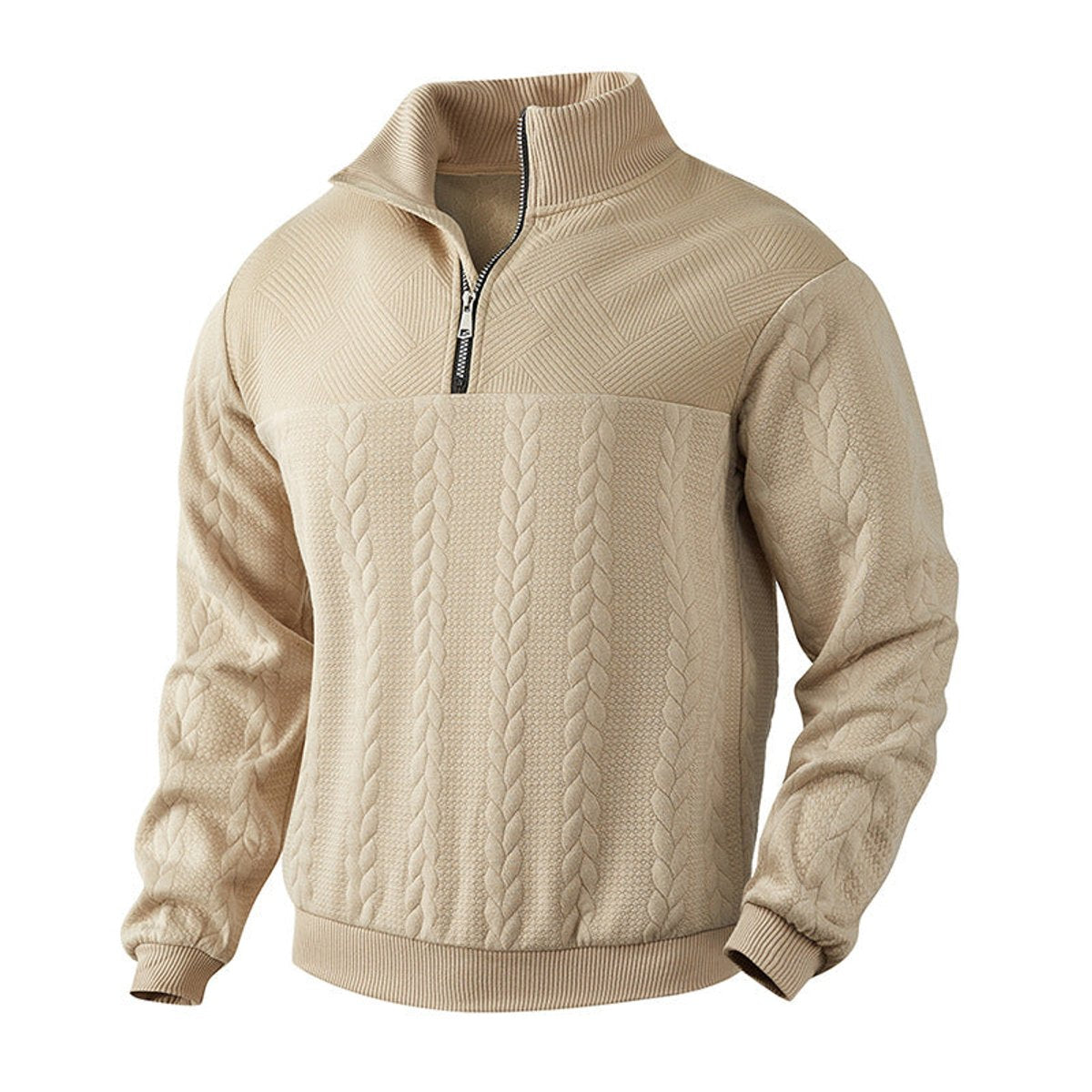 Men's Relaxed Cable Knit Quarter-Zip Pullover
