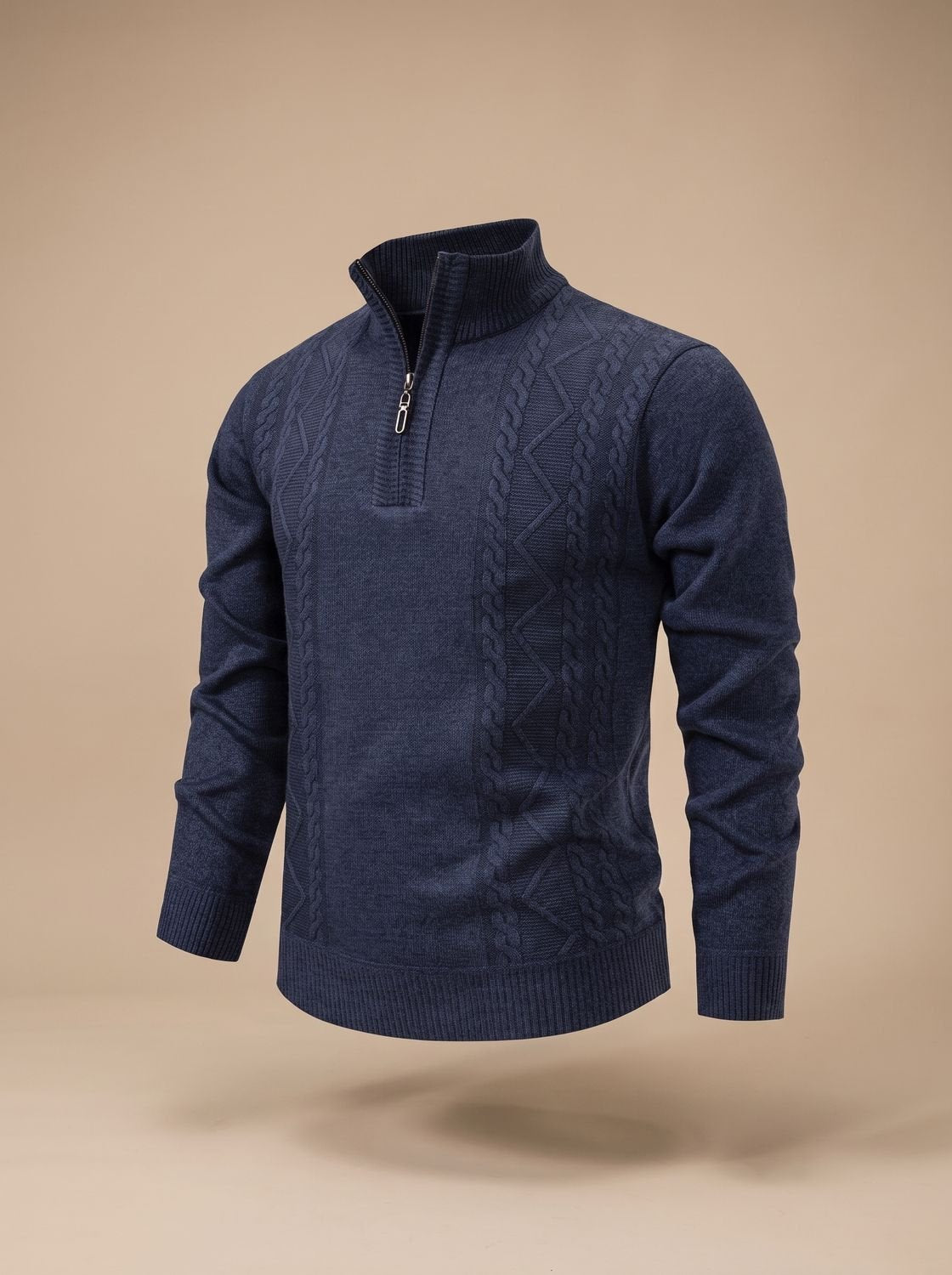 Men's Diamond Cable Knit Quarter-Zip Jumper