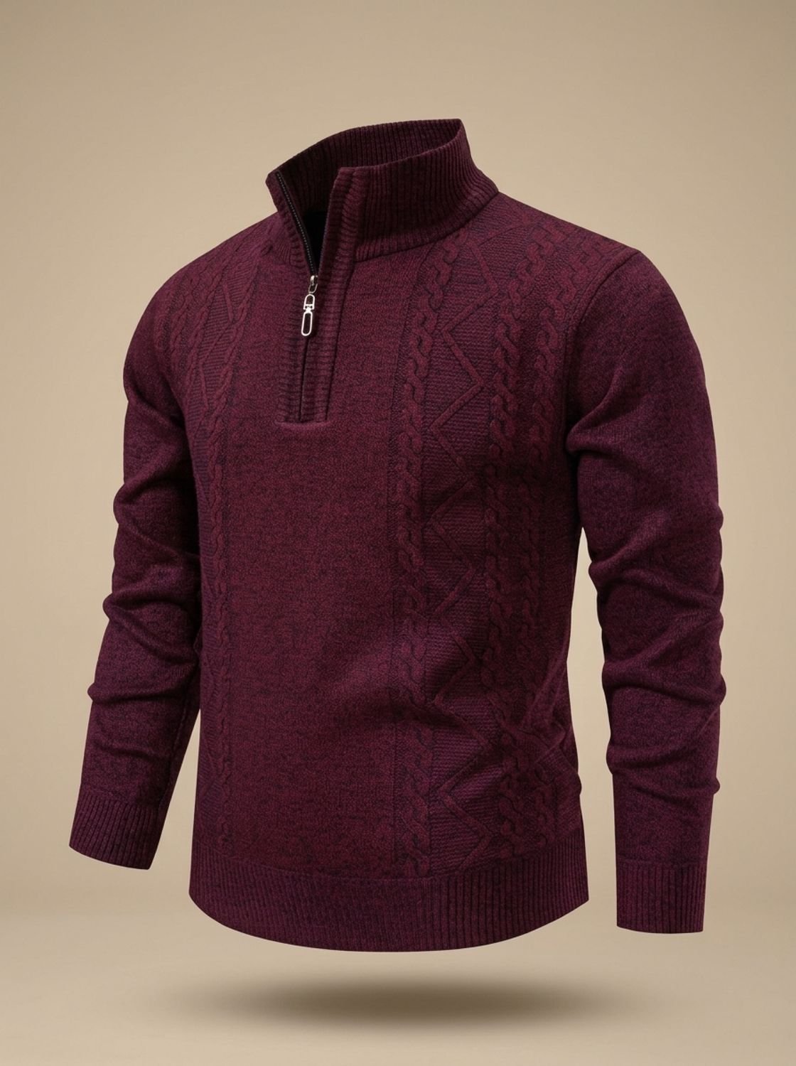 Men's Diamond Cable Knit Quarter-Zip Jumper