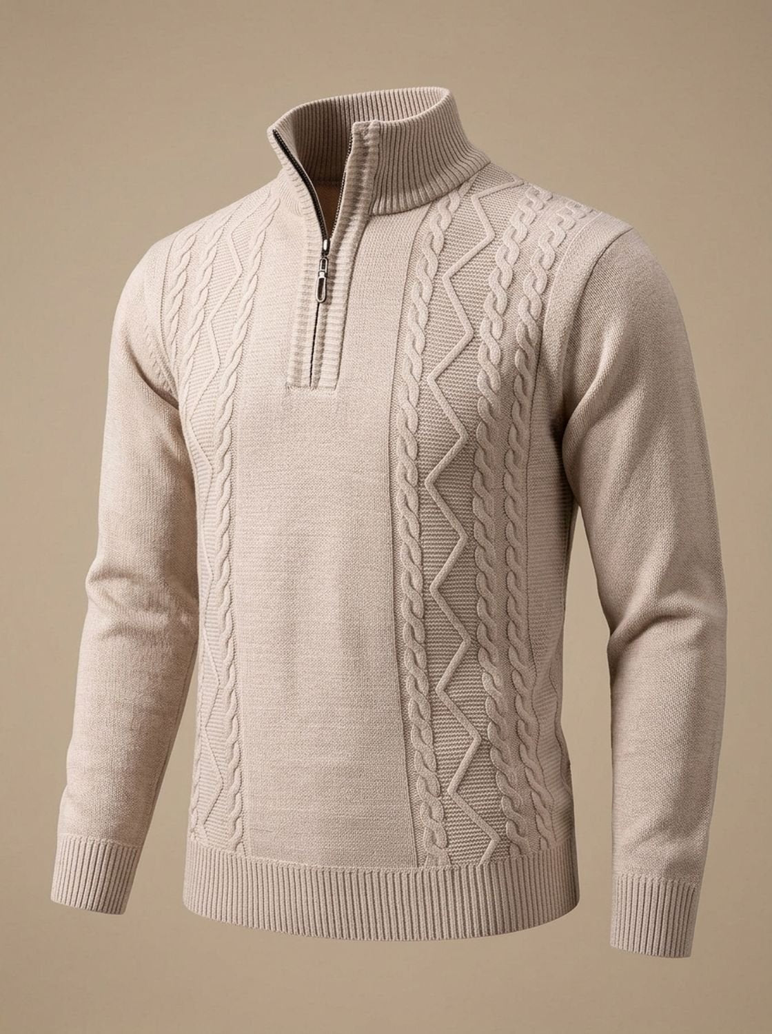 Men's Diamond Cable Knit Quarter-Zip Jumper