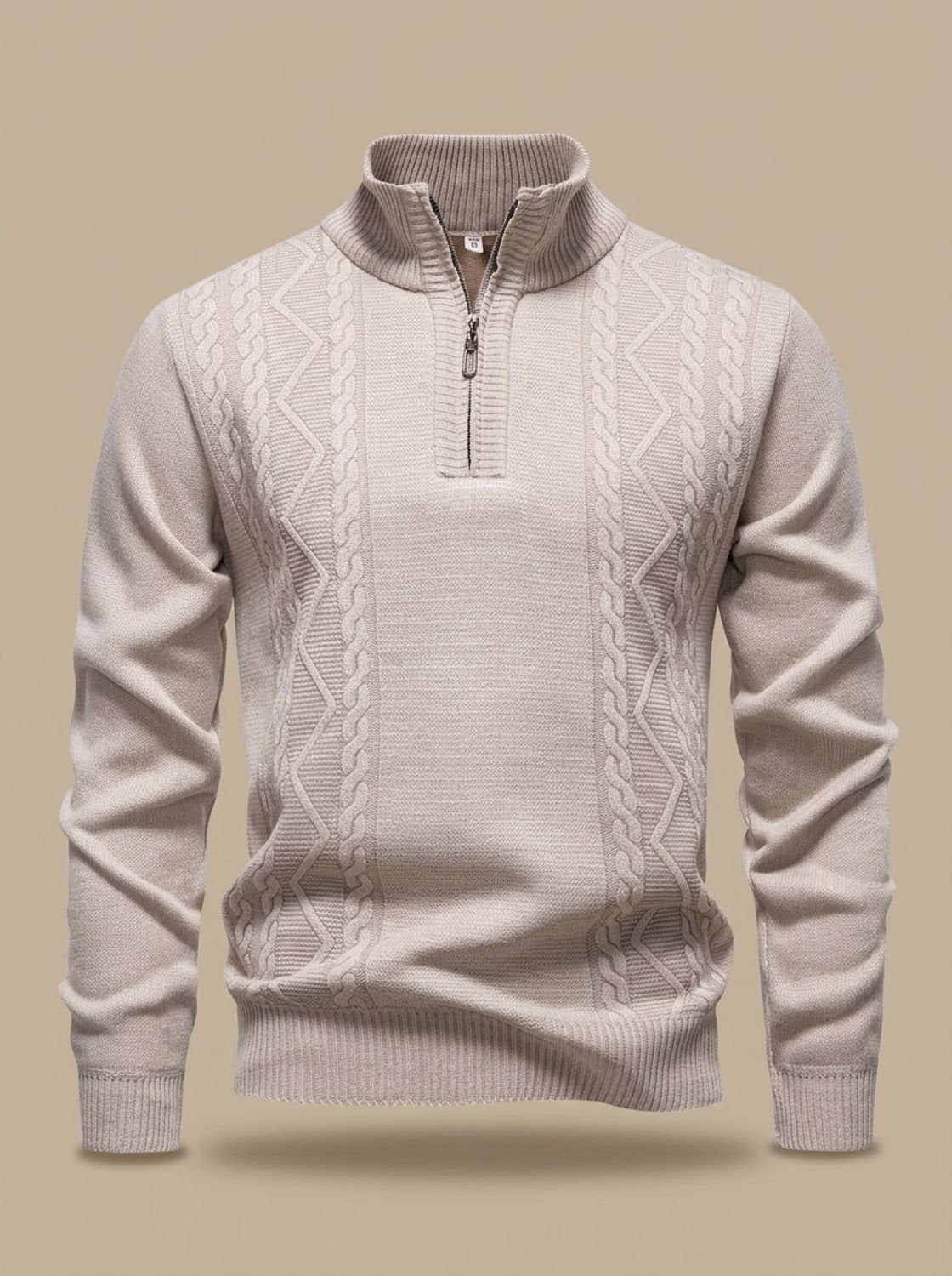 Men's Diamond Cable Knit Quarter-Zip Jumper