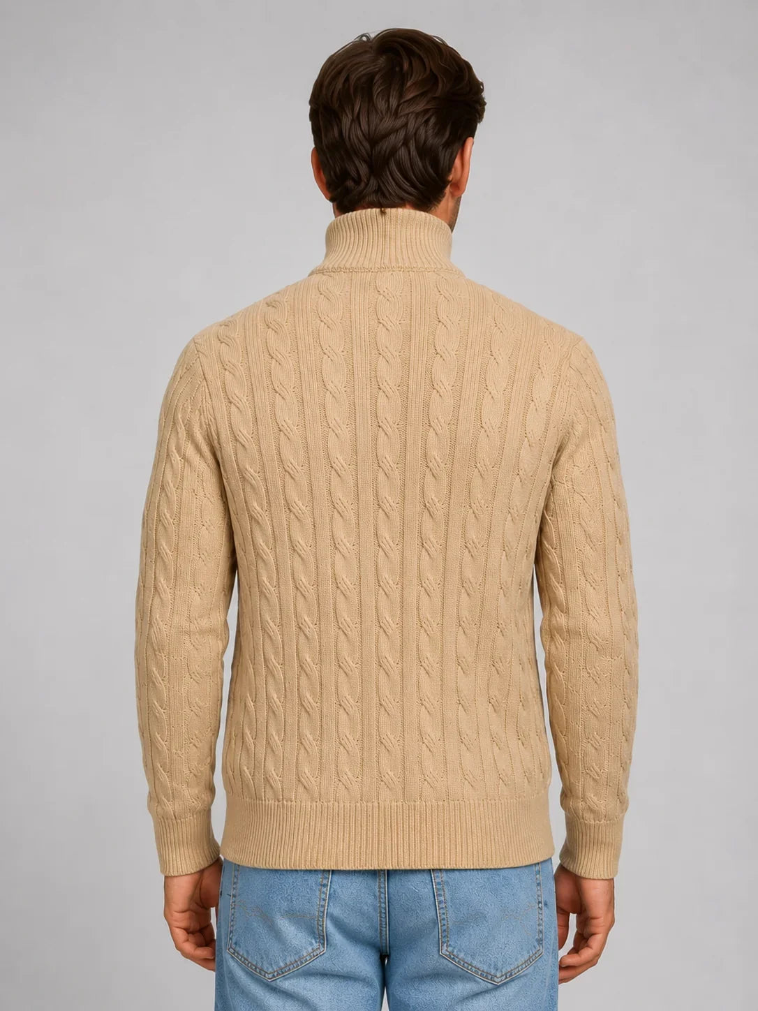 Men's Cable Knit Quarter-Zip Jumper with Ribbed Collar