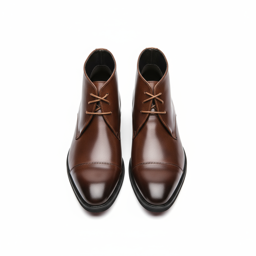 Men's Cap-Toe Faux Leather Chukka Boots